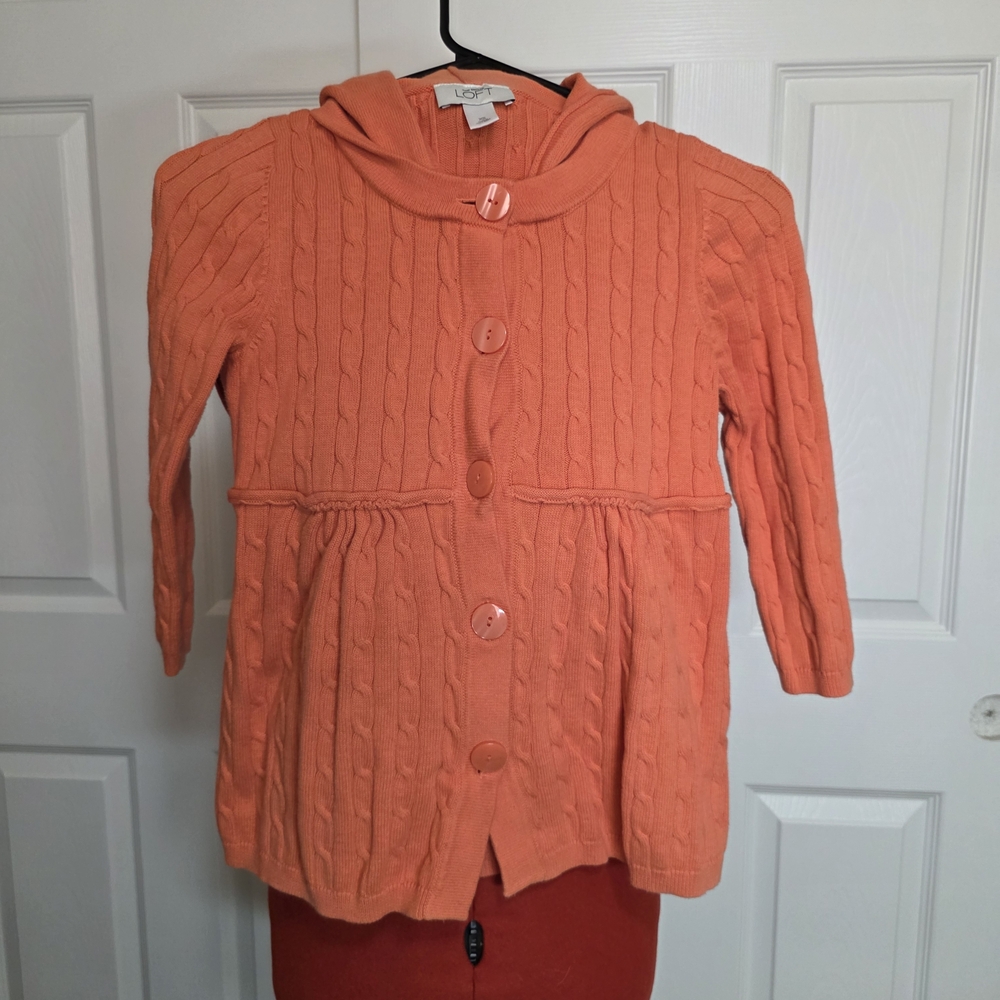 LOFT Orange Cable Knit Cardigan